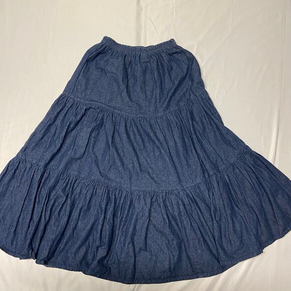 Patricia Wolf Skirt Denim Blue Jean Swing S Vintage Made in USA  Women's Tiered - Picture 2 of 12